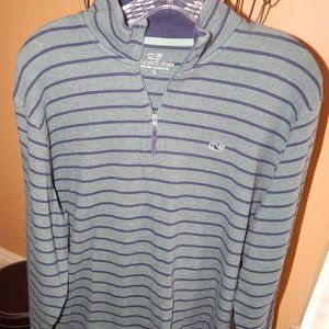 Men's Vineyard Vines Long-sleeved - Quarter-Zip Shirt - Size L - Navy & Green
